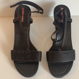 Brown Prada Wedge Sandals 37.5 7.5